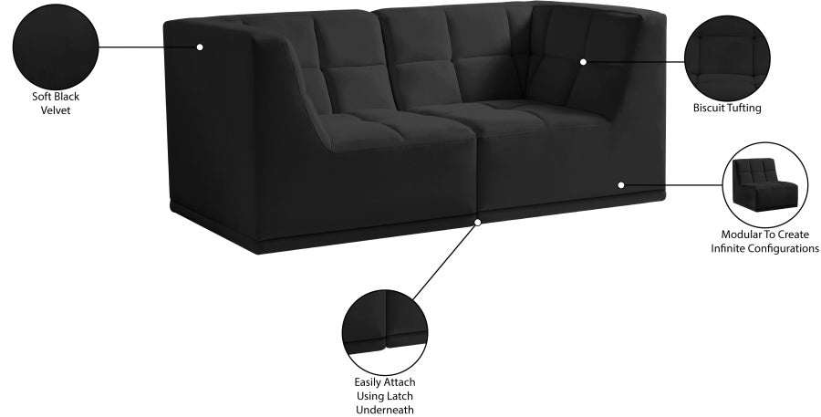 Relax Black Velvet Modular 68" Sofa - 650Black-S68 - Vega Furniture