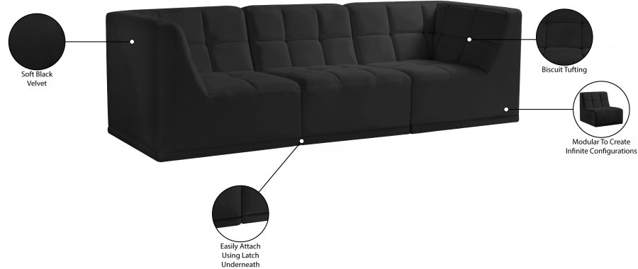 Relax Black Velvet Modular 98" Sofa - 650Black-S98 - Vega Furniture