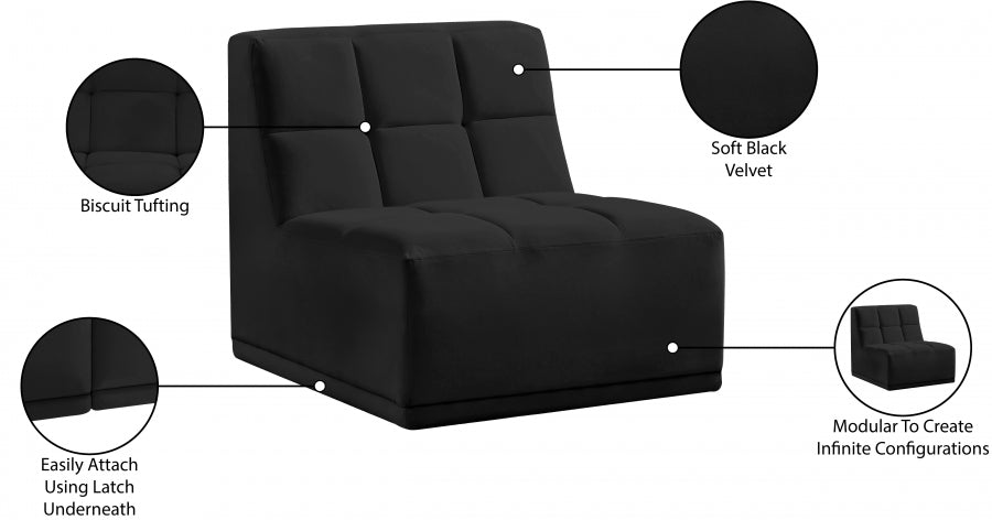 Relax Black Velvet Modular Armless Chair - 650Black-Armless - Vega Furniture