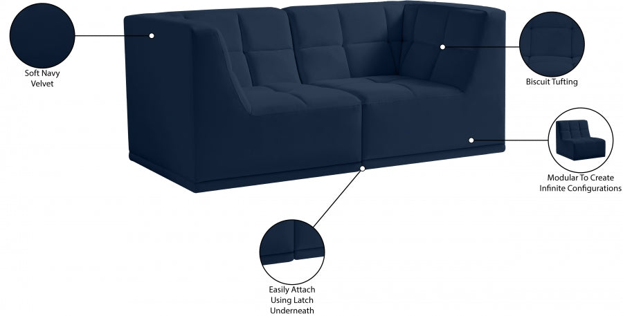 Relax Blue Velvet Modular 68" Sofa - 650Navy-S68 - Vega Furniture