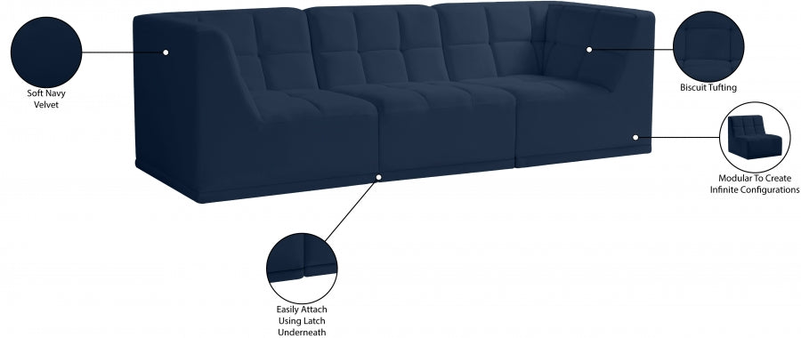 Relax Blue Velvet Modular 98" Sofa - 650Navy-S98 - Vega Furniture