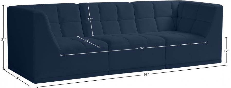 Relax Blue Velvet Modular 98" Sofa - 650Navy-S98 - Vega Furniture