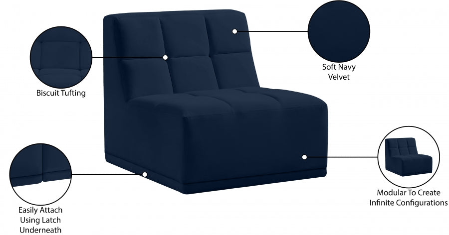 Relax Blue Velvet Modular Armless Chair - 650Navy-Armless - Vega Furniture