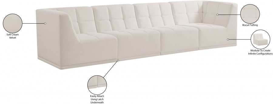 Relax Cream Velvet Modular 128" Sofa - 650Cream-S128 - Vega Furniture