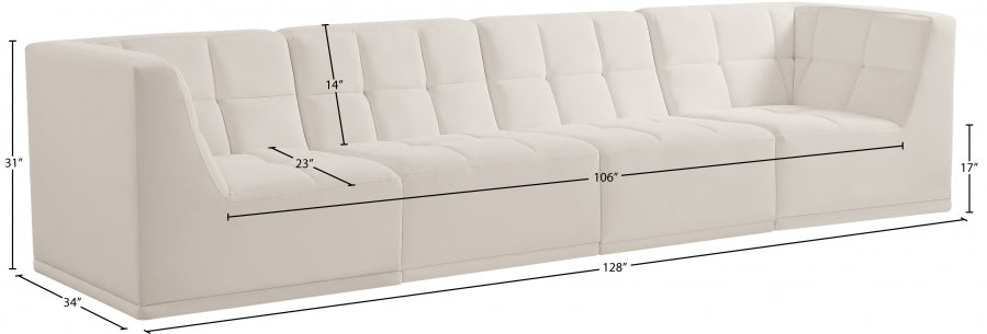 Relax Cream Velvet Modular 128" Sofa - 650Cream-S128 - Vega Furniture