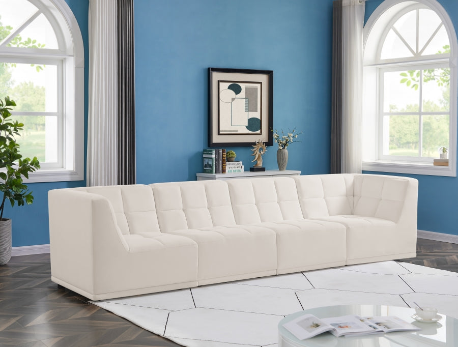 Relax Cream Velvet Modular 128" Sofa - 650Cream-S128 - Vega Furniture