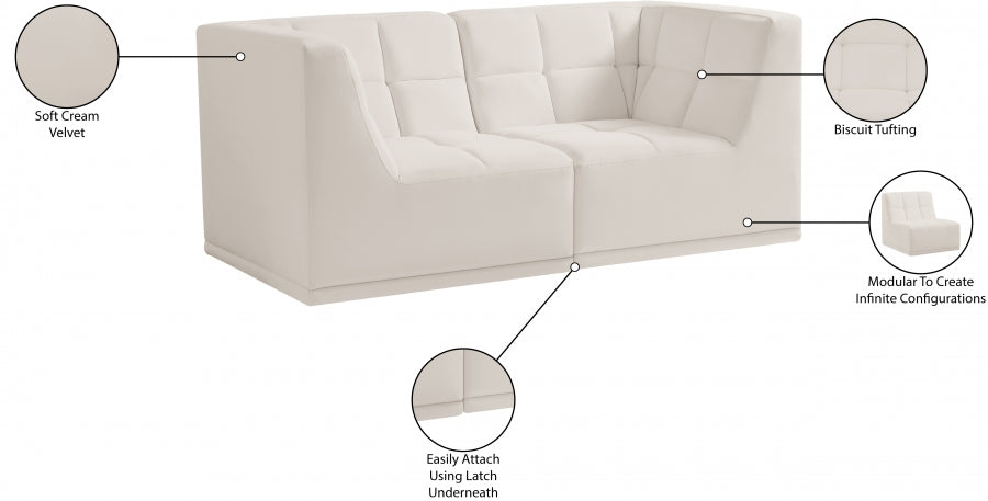 Relax Cream Velvet Modular 68" Sofa - 650Cream-S68 - Vega Furniture