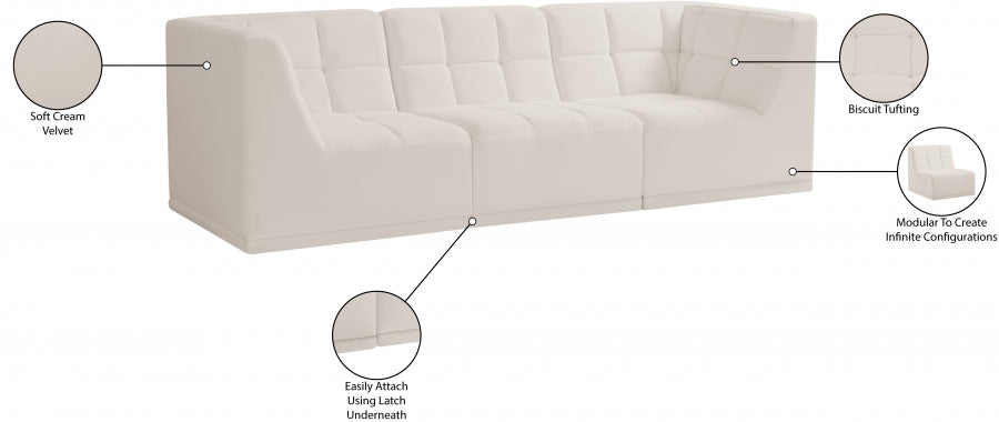 Relax Cream Velvet Modular 98" Sofa - 650Cream-S98 - Vega Furniture