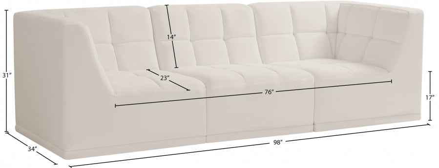 Relax Cream Velvet Modular 98" Sofa - 650Cream-S98 - Vega Furniture