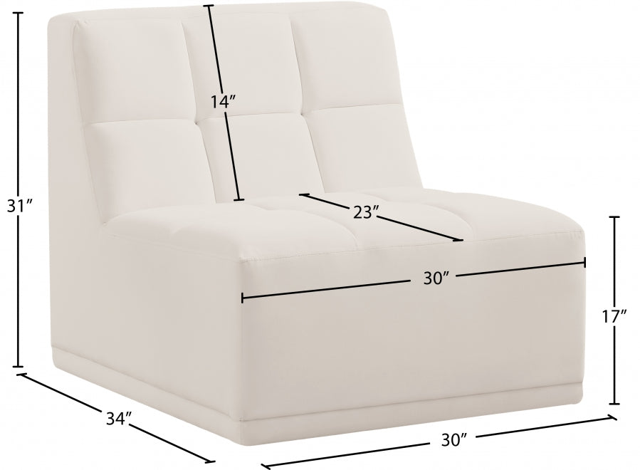 Relax Cream Velvet Modular Armless Chair - 650Cream-Armless - Vega Furniture