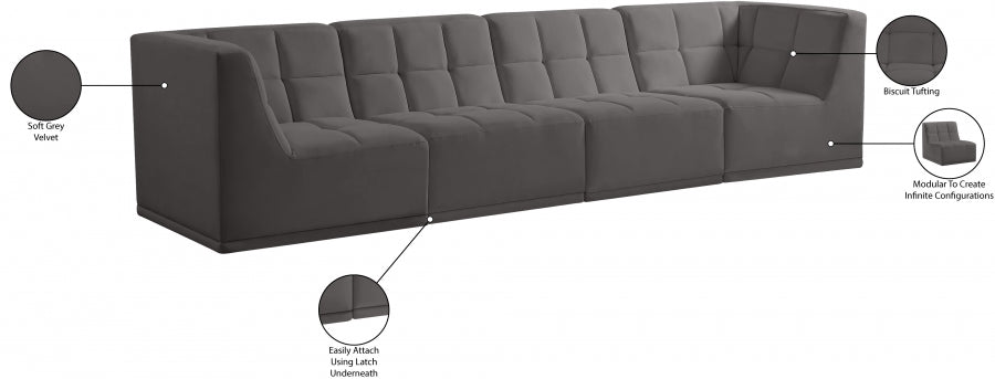 Relax Grey Velvet Modular 128" Sofa - 650Grey-S128 - Vega Furniture