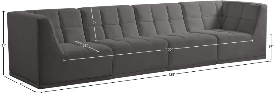 Relax Grey Velvet Modular 128" Sofa - 650Grey-S128 - Vega Furniture