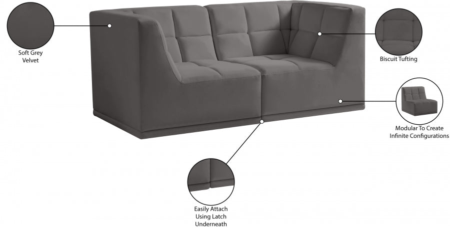 Relax Grey Velvet Modular 68" Sofa - 650Grey-S68 - Vega Furniture