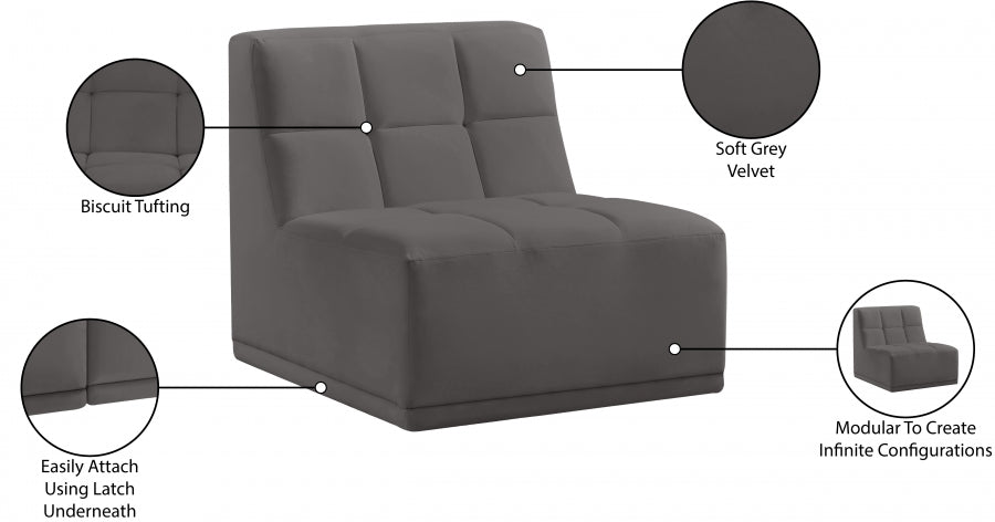 Relax Grey Velvet Modular Armless Chair - 650Grey-Armless - Vega Furniture