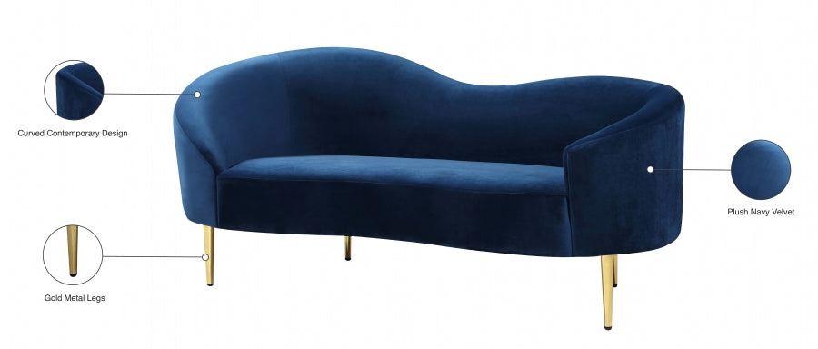 Ritz Blue Velvet Loveseat - 659Navy-L - Vega Furniture