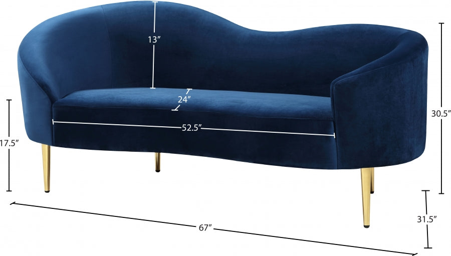 Ritz Blue Velvet Loveseat - 659Navy-L - Vega Furniture