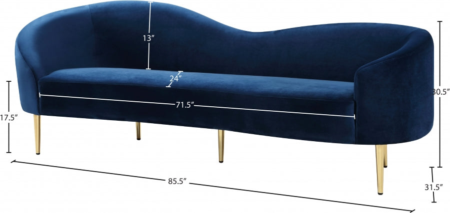 Ritz Blue Velvet Sofa - 659Navy-S - Vega Furniture