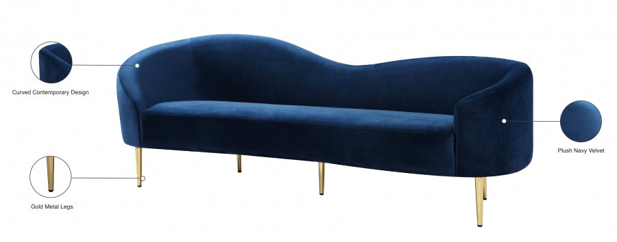 Ritz Blue Velvet Sofa - 659Navy-S - Vega Furniture