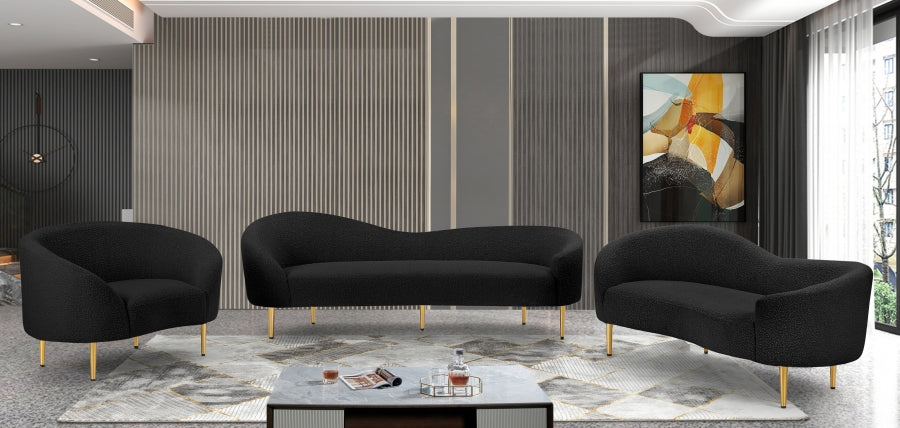 Ritz Boucle Fabric Loveseat Black - 477Black-L - Vega Furniture