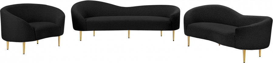 Ritz Boucle Fabric Loveseat Black - 477Black-L - Vega Furniture