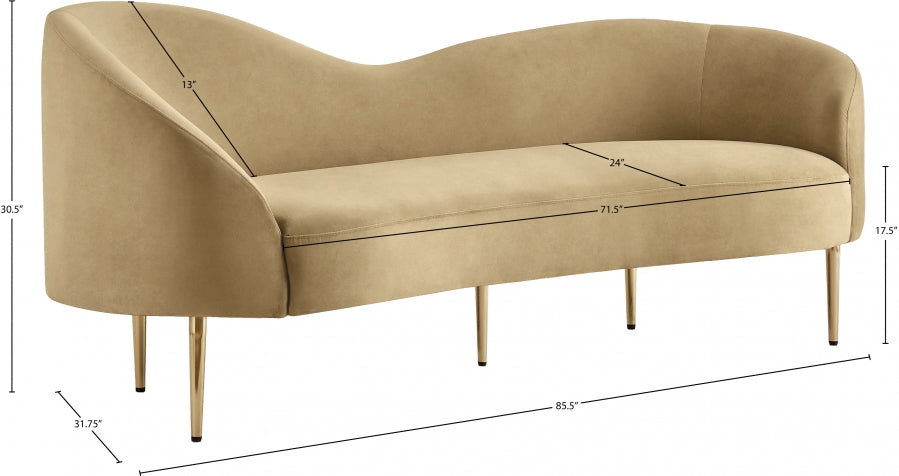 Ritz Camel Velvet Sofa - 659Camel-S - Vega Furniture