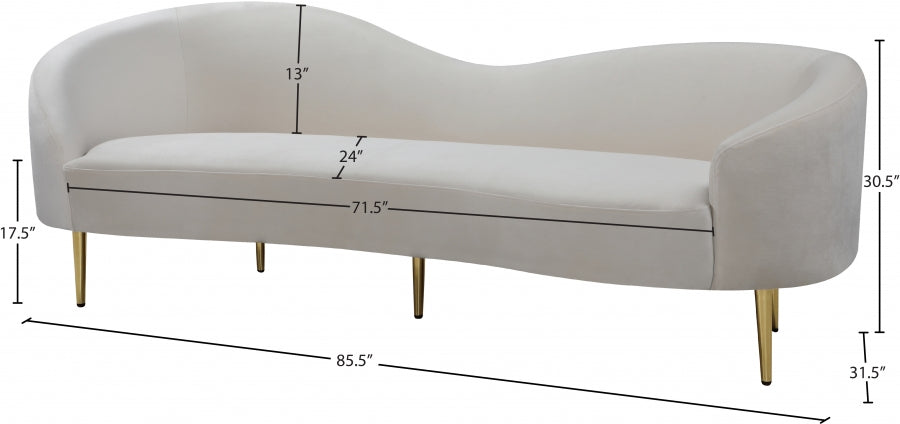 Ritz Cream Velvet Sofa - 659Cream-S - Vega Furniture