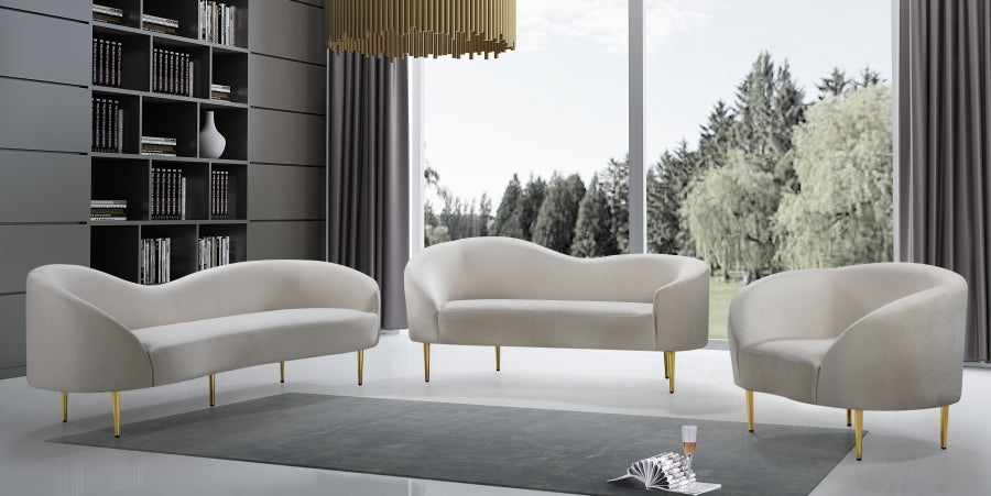 Ritz Cream Velvet Sofa - 659Cream-S - Vega Furniture