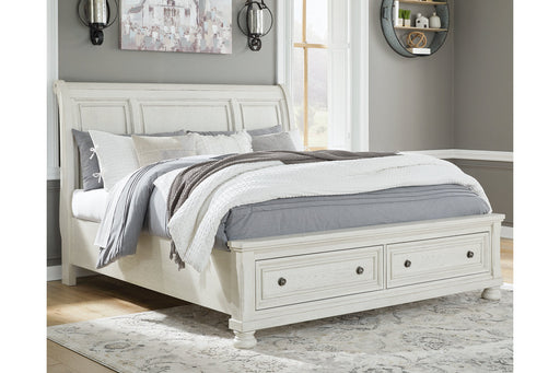 Robbinsdale Antique White King Sleigh Bed with Storage - SET | B742-76 | B742-78 | B742-99 - Vega Furniture