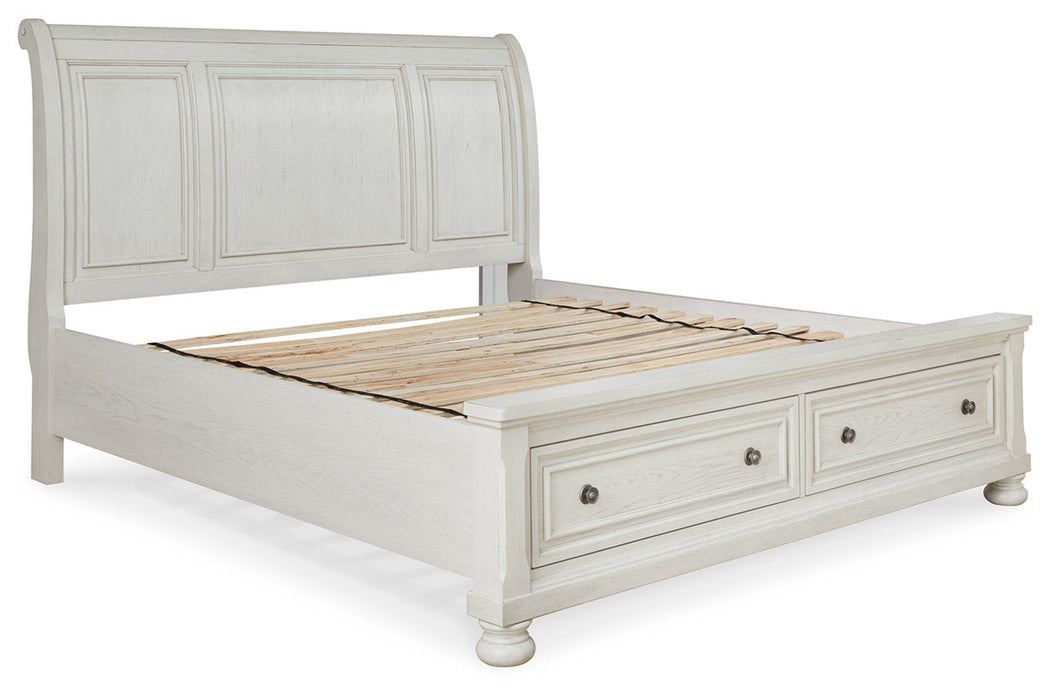 Robbinsdale Antique White King Sleigh Bed with Storage - SET | B742-76 | B742-78 | B742-99 - Vega Furniture