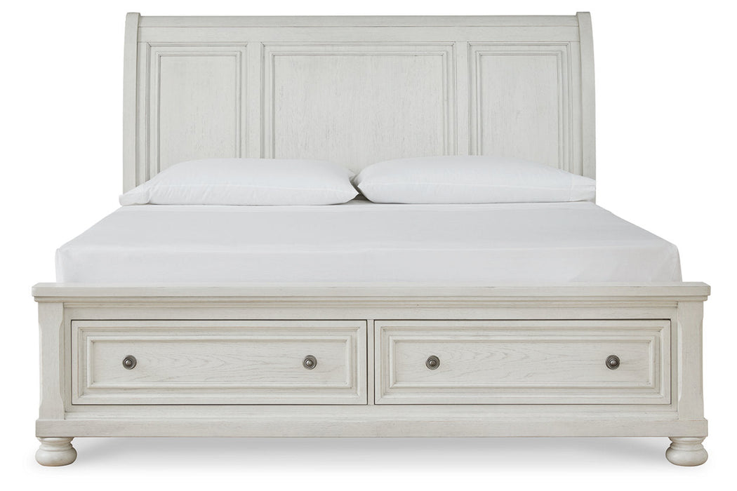 Robbinsdale Antique White Queen Sleigh Bed with Storage - SET | B742-74 | B742-77 | B742-98 - Vega Furniture