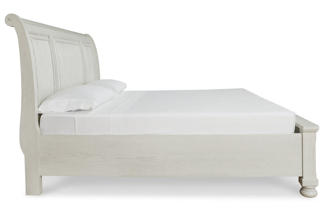 Robbinsdale Antique White Queen Sleigh Bed with Storage - SET | B742-74 | B742-77 | B742-98 - Vega Furniture