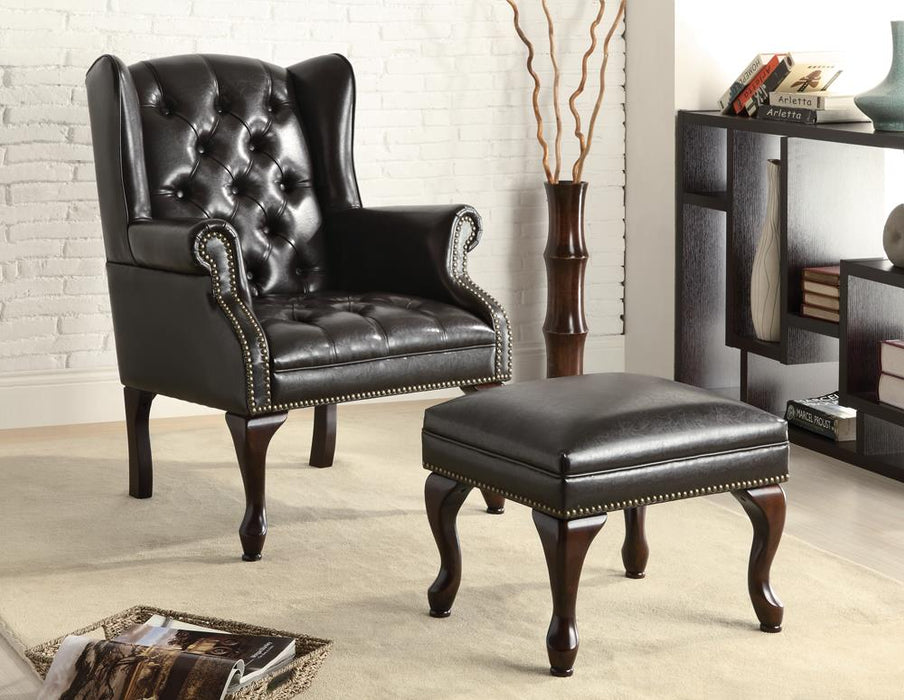 Roberts Black/Espresso Button Tufted Back Accent Chair with Ottoman - 900262 - Vega Furniture