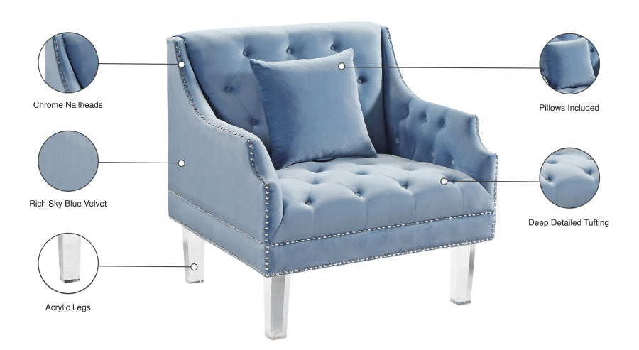 Roxy Light Blue Velvet Chair - 635SkyBlu-C - Vega Furniture