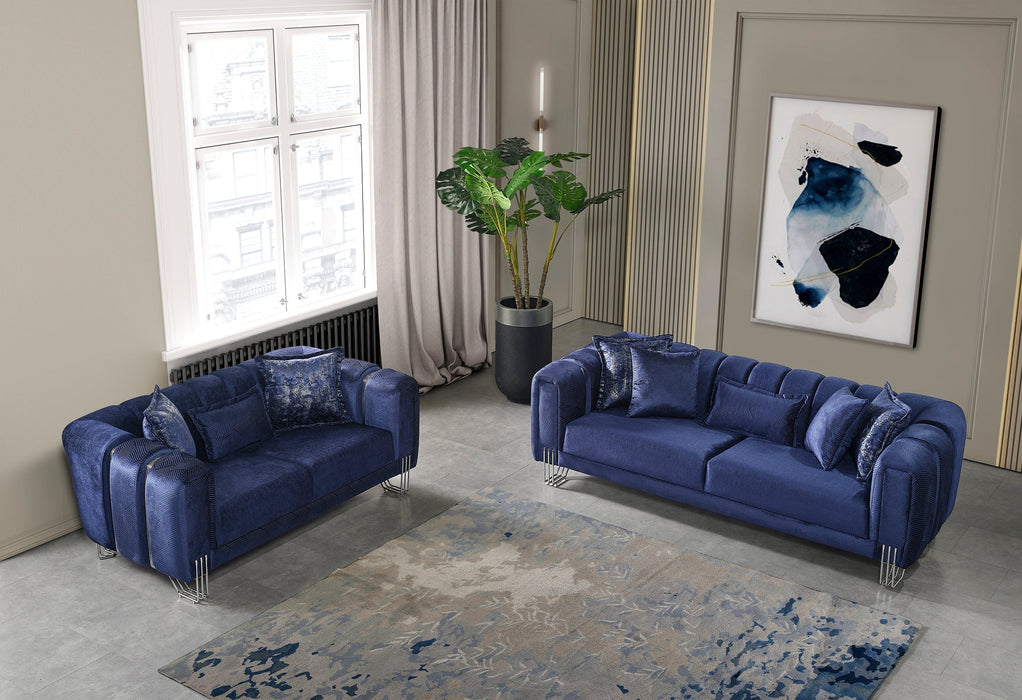 Santana Navy Velvet Living Room Set - SANTANANAVY-SL - Vega Furniture