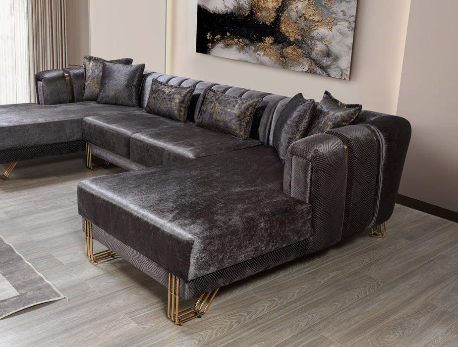 Santana Smoke Velvet Double Chaise Sectional - SANTANASMOKE-SEC - Vega Furniture