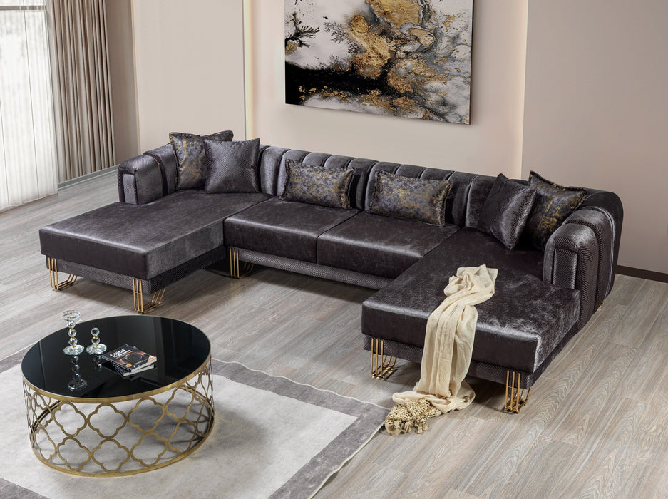 Santana Smoke Velvet Double Chaise Sectional - SANTANASMOKE-SEC - Vega Furniture