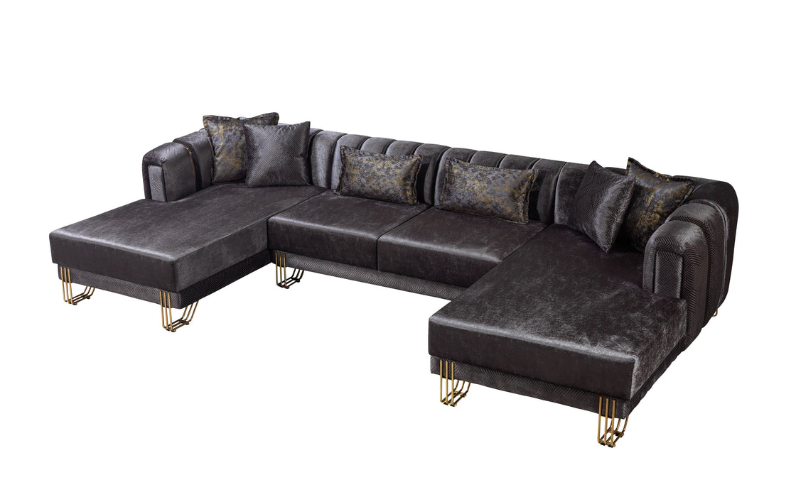 Santana Smoke Velvet Double Chaise Sectional - SANTANASMOKE-SEC - Vega Furniture