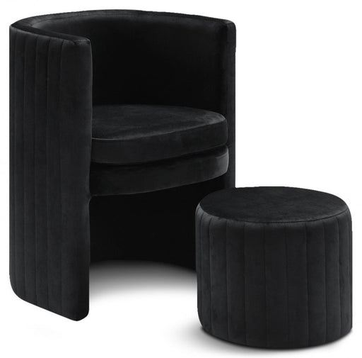 Selena Black Velvet Accent Chair and Ottoman Set - 555Black - Vega Furniture