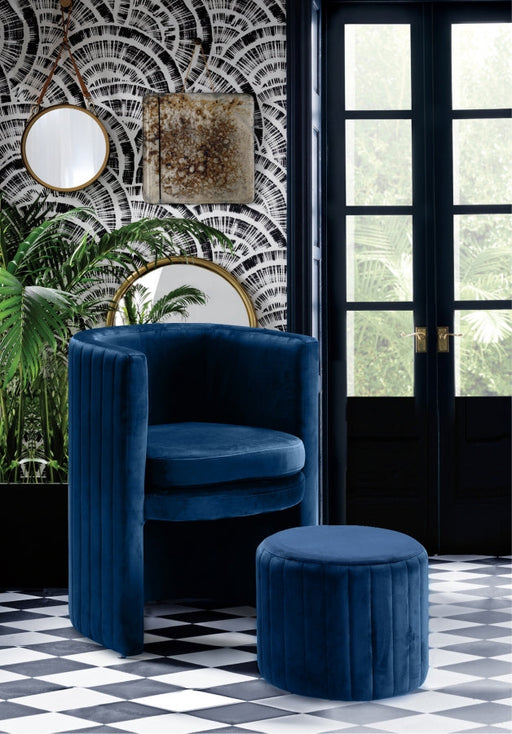 Selena Blue Velvet Accent Chair and Ottoman Set - 555Navy - Vega Furniture