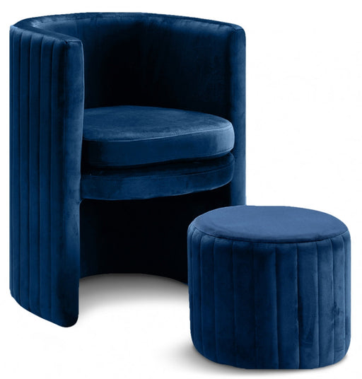 Selena Blue Velvet Accent Chair and Ottoman Set - 555Navy - Vega Furniture