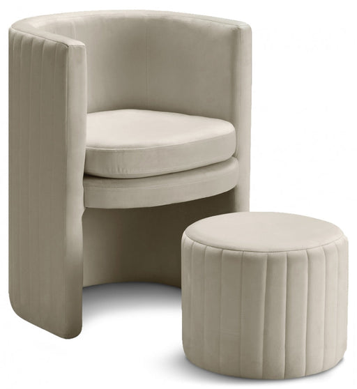 Selena Cream Velvet Accent Chair and Ottoman Set - 555Cream - Vega Furniture