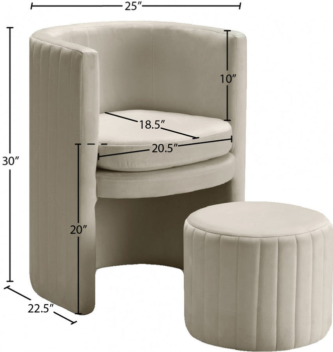 Selena Cream Velvet Accent Chair and Ottoman Set - 555Cream - Vega Furniture