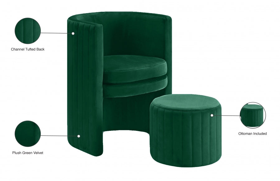 Selena Green Velvet Accent Chair and Ottoman Set - 555Green - Vega Furniture