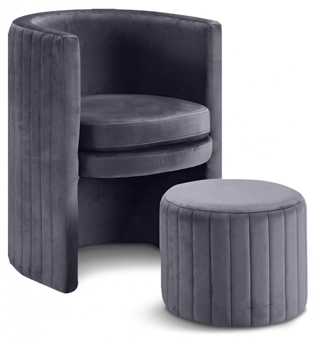 Selena Grey Velvet Accent Chair and Ottoman Set - 555Grey - Vega Furniture