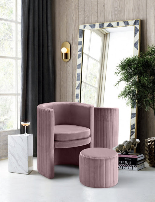 Selena Pink Velvet Accent Chair and Ottoman Set - 555Pink - Vega Furniture