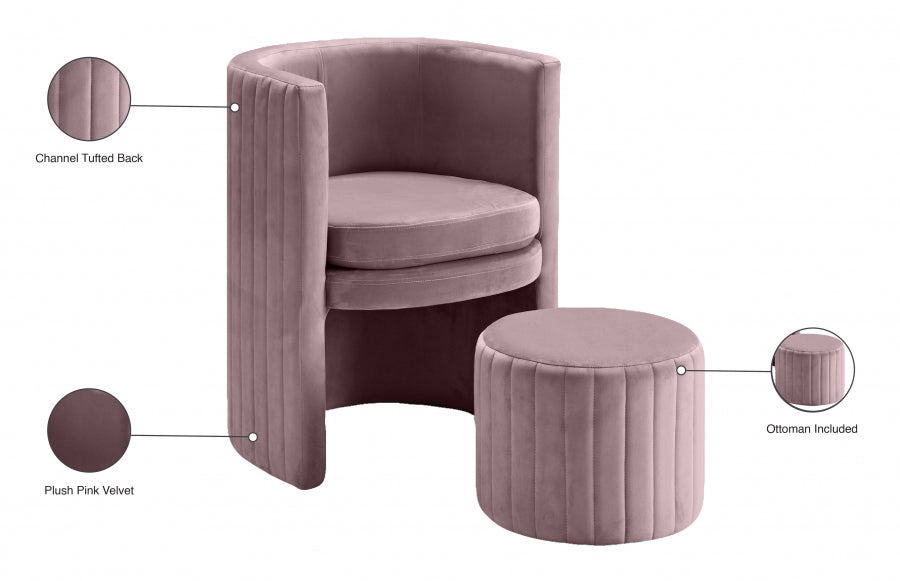 Selena Pink Velvet Accent Chair and Ottoman Set - 555Pink - Vega Furniture