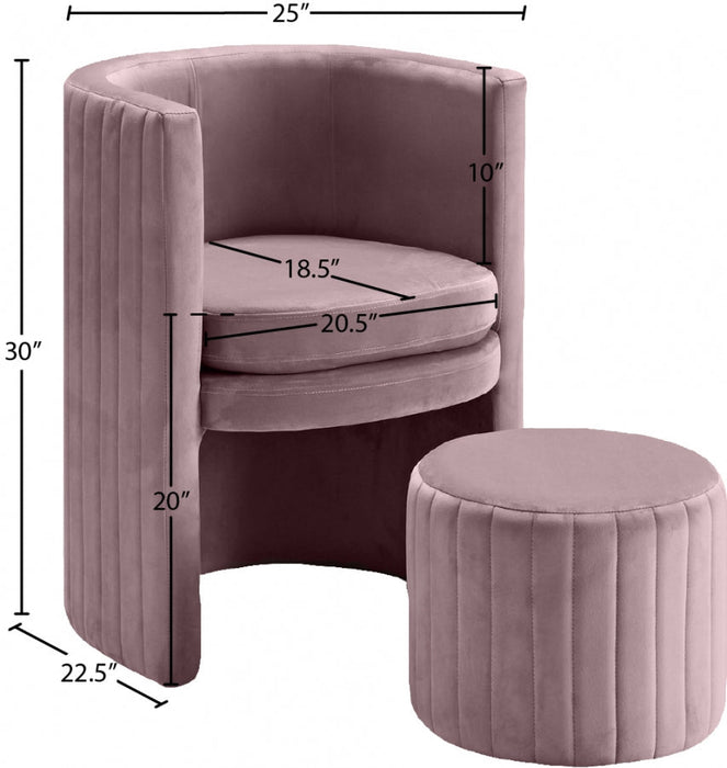 Selena Pink Velvet Accent Chair and Ottoman Set - 555Pink - Vega Furniture