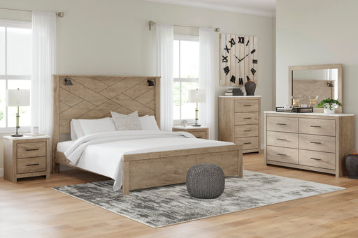 Senniberg Light Brown/White Lighted Panel Bedroom Set - SET | B1191-56 | B1191-58 | B1191-99 | B1191-31 | B1191-36 | B1191-92 | B1191-44 - Vega Furniture