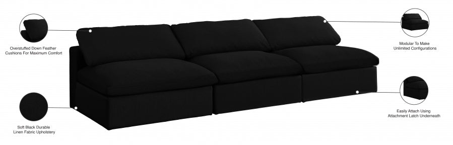 Serene Black Linen Textured Deluxe Modular Down Filled Cloud-Like Comfort Overstuffed 117" Armless Sofa - 601Black-S117 - Vega Furniture