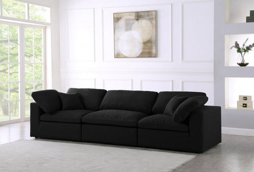 Serene Black Linen Textured Deluxe Modular Down Filled Cloud-Like Comfort Overstuffed 119" Sofa - 601Black-S119 - Vega Furniture